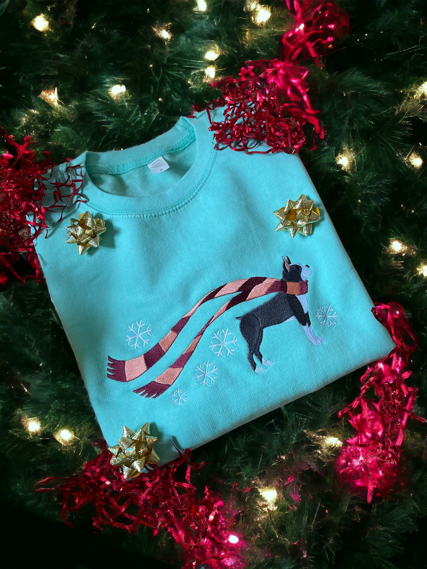 Embroidered Boston Terrier Christmas Jumper