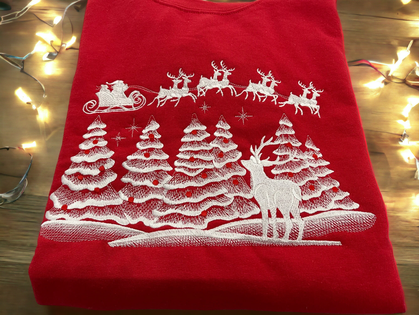 Embroidered Christmas Tree,Santa and Reindeer scene Jumper