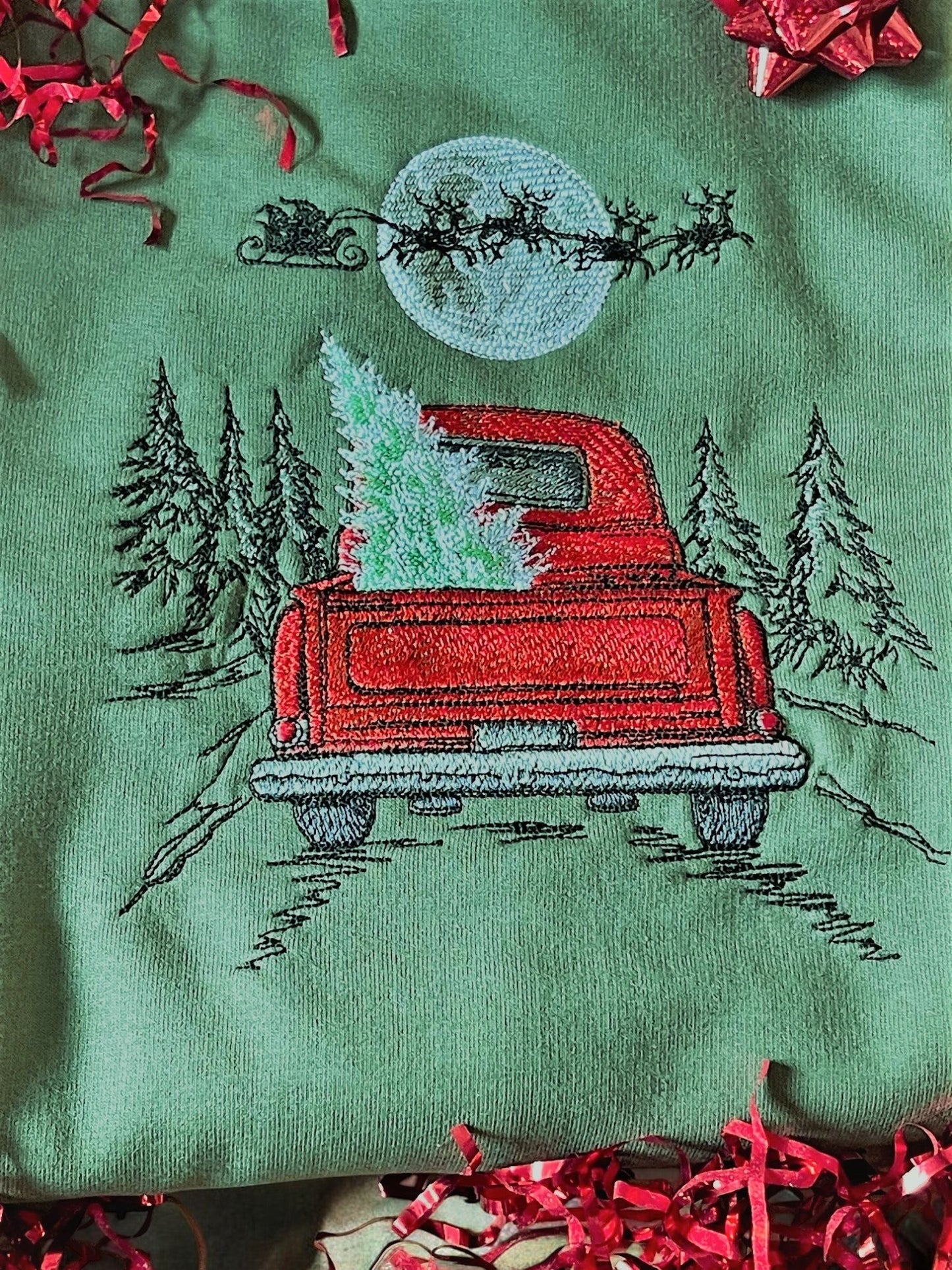 Embroidered  Christmas Retro Truck