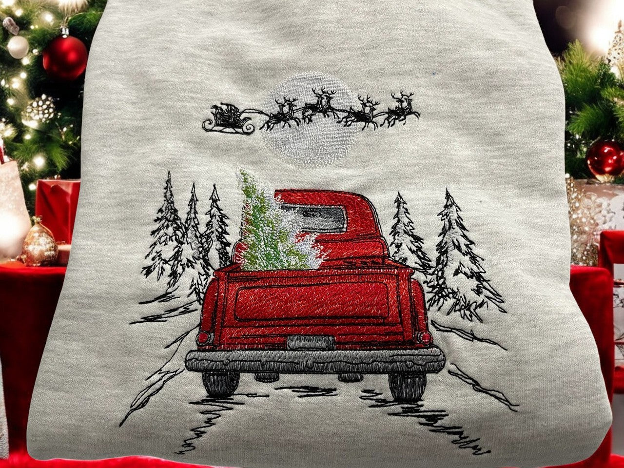 Embroidered  Christmas Retro Truck