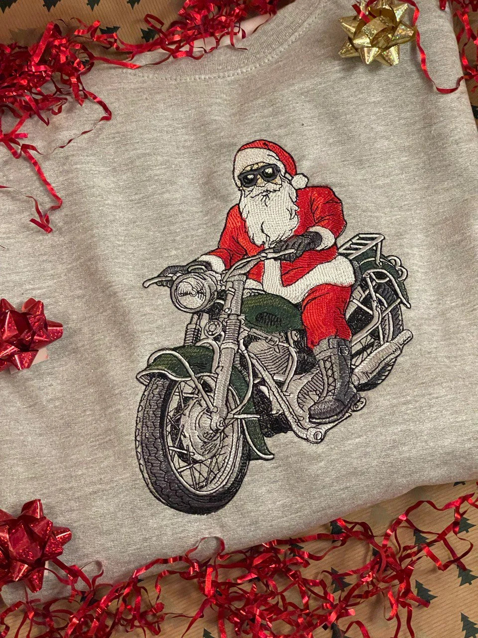 Embroidered Santa On A Motorbike