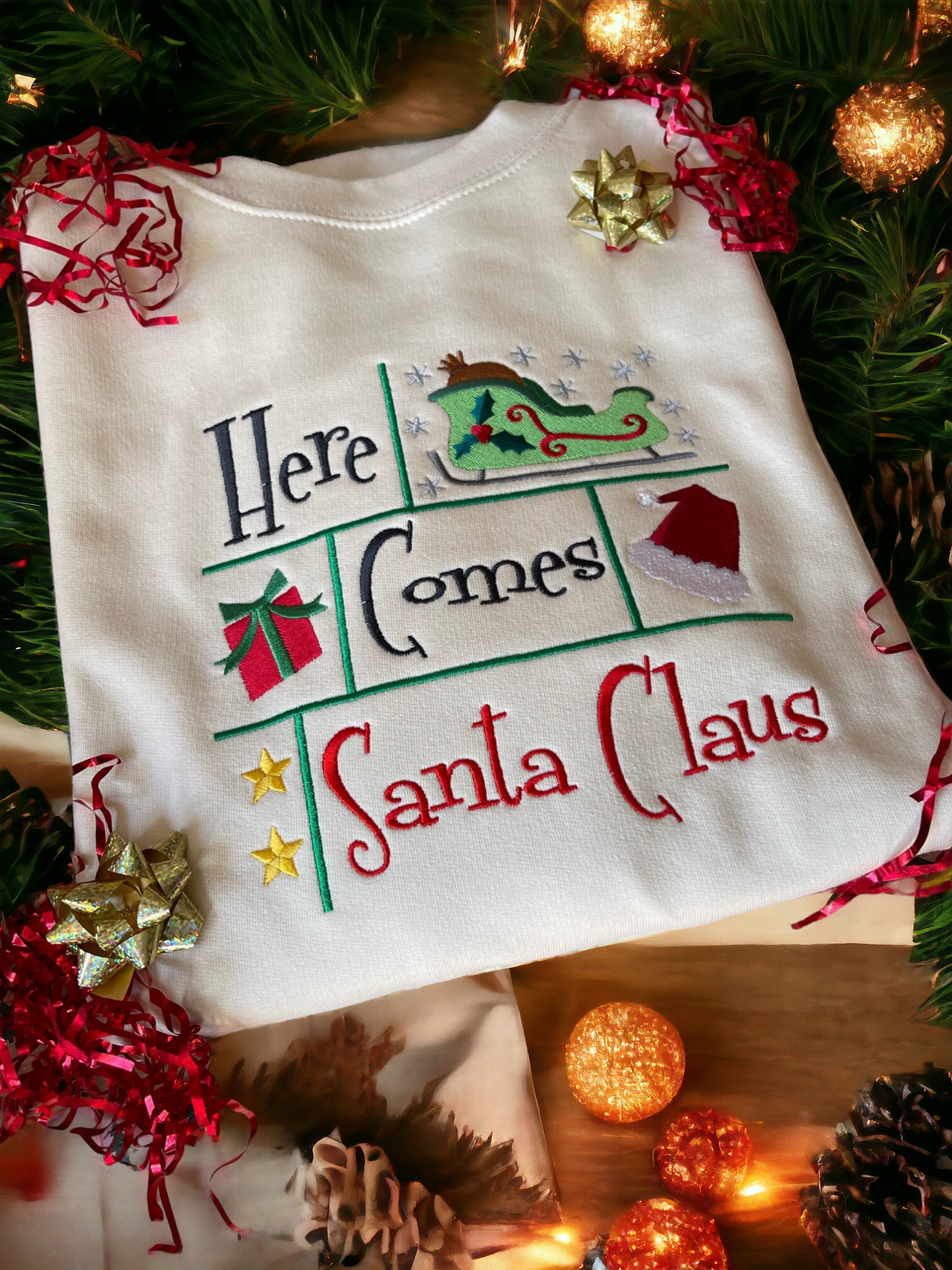 Embroidered Here Comes Santa Claus Christmas Jumper