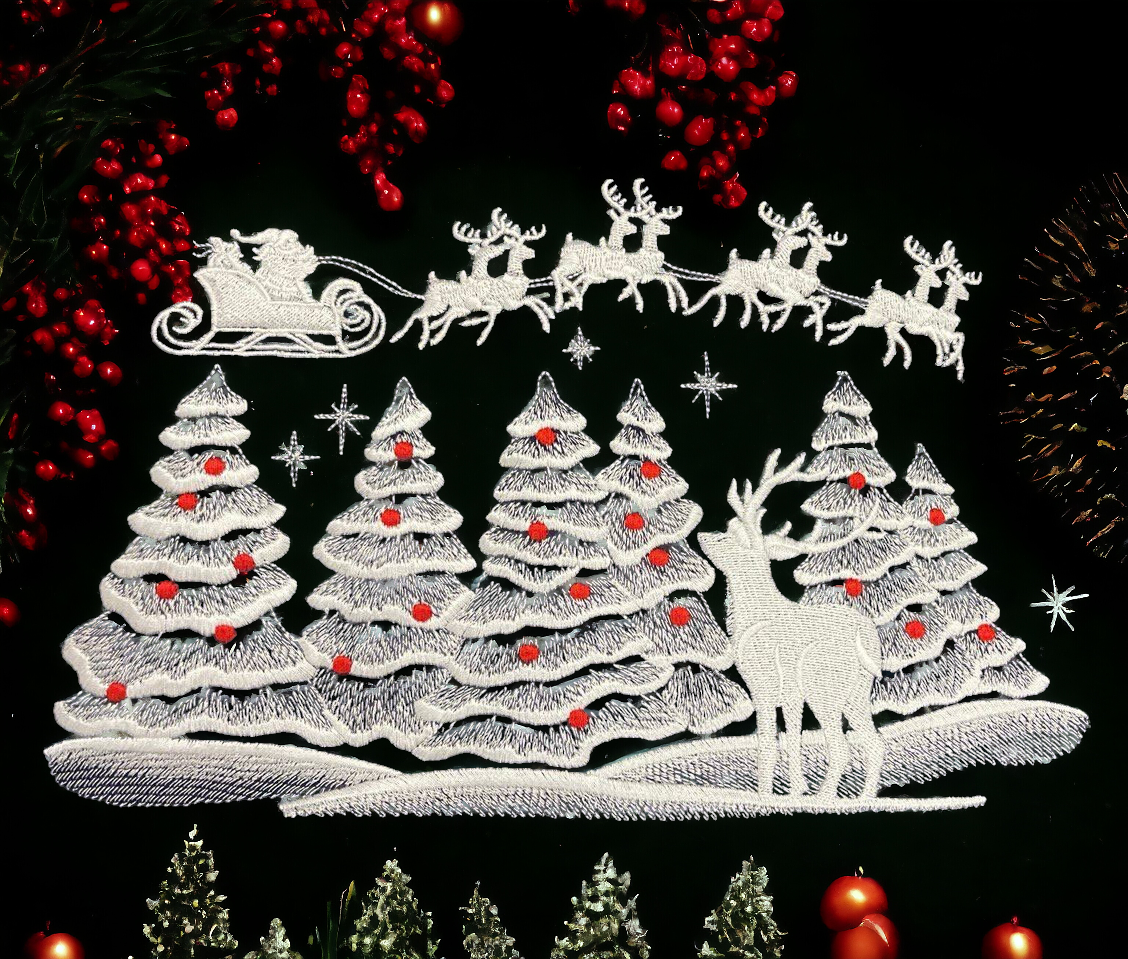 Embroidered Christmas Tree,Santa and Reindeer scene Jumper