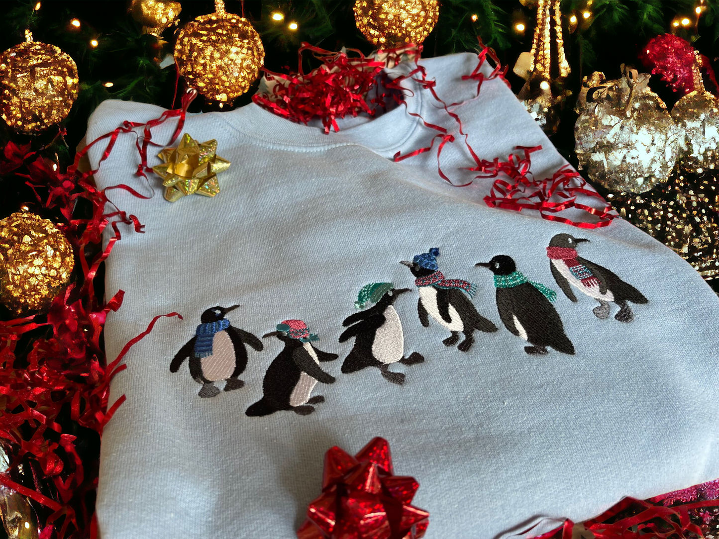 Embroidered Festive Penguin Christmas Jumper