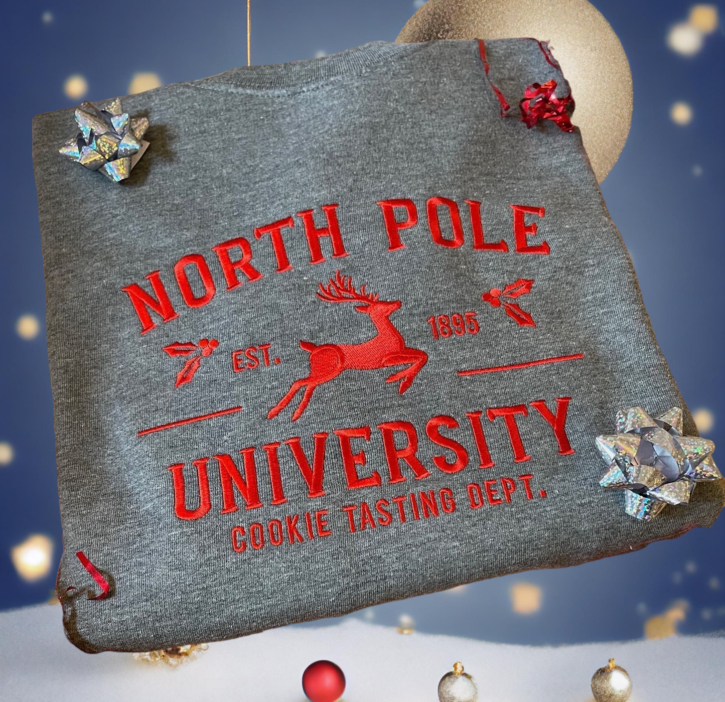 Embroidered North Pole University Christmas Jumper