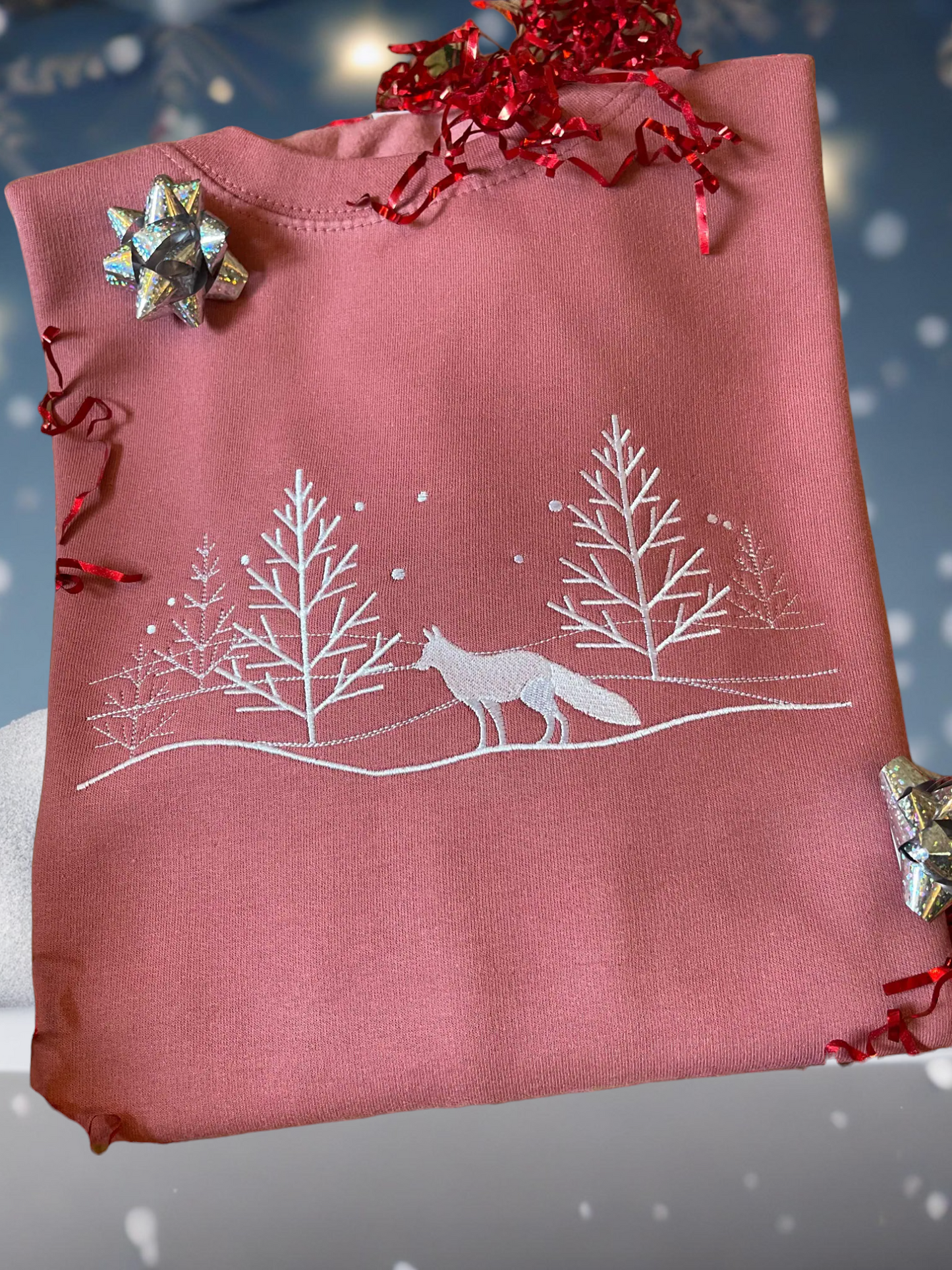 Embroidered Festive Fox Christmas Jumper