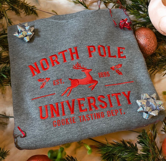 Embroidered North Pole University Christmas Jumper