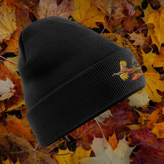 Unisex warm beanie hat with Pheasant embroidered logo.