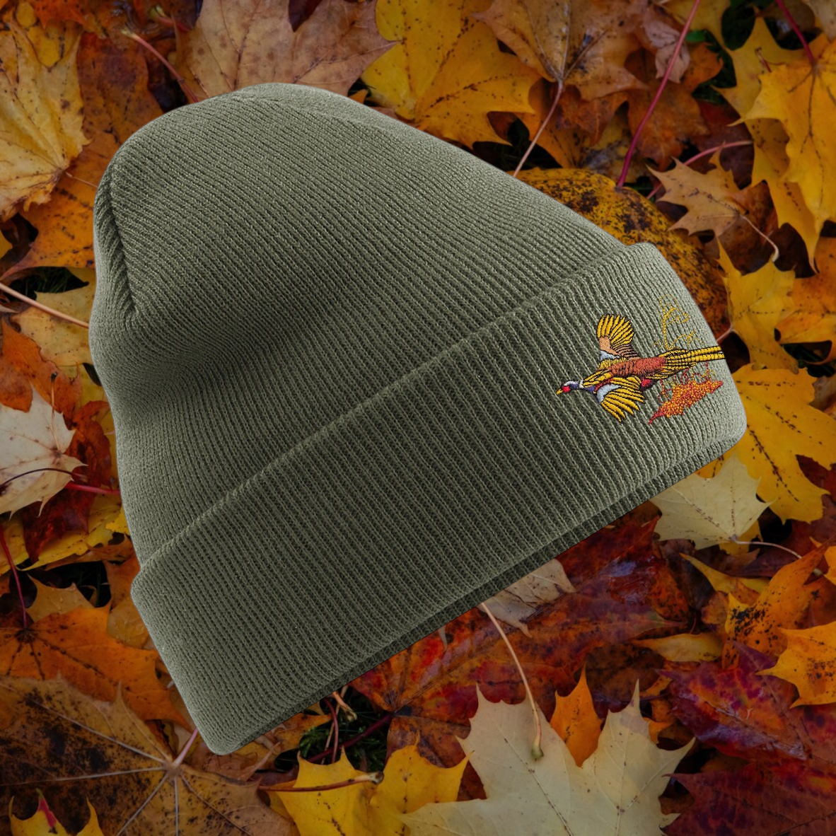 Unisex warm beanie hat with Pheasant embroidered logo.