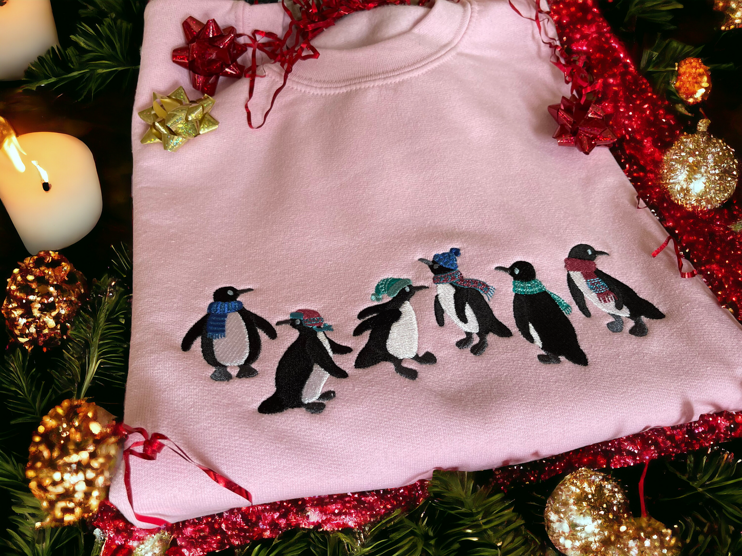 Embroidered Festive Penguin Christmas Jumper