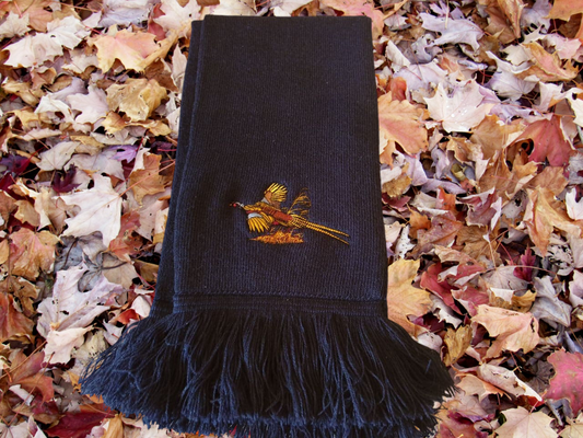 Luxurious Pheasant Embroidered Knitted Scarf