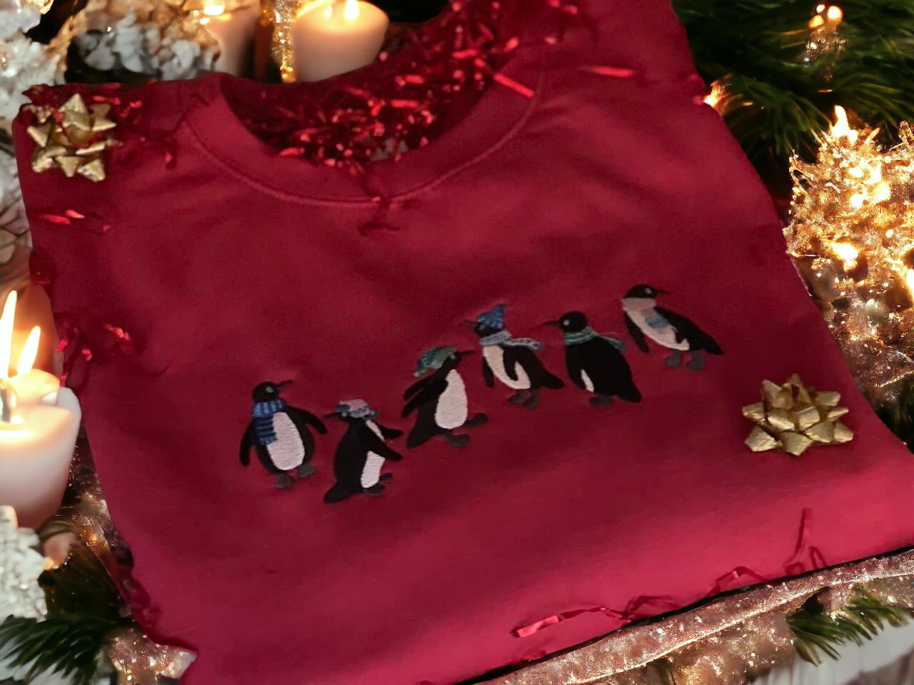 Embroidered Festive Penguin Christmas Jumper