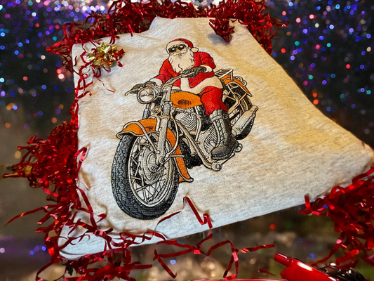 Embroidered Santa On A Motorbike