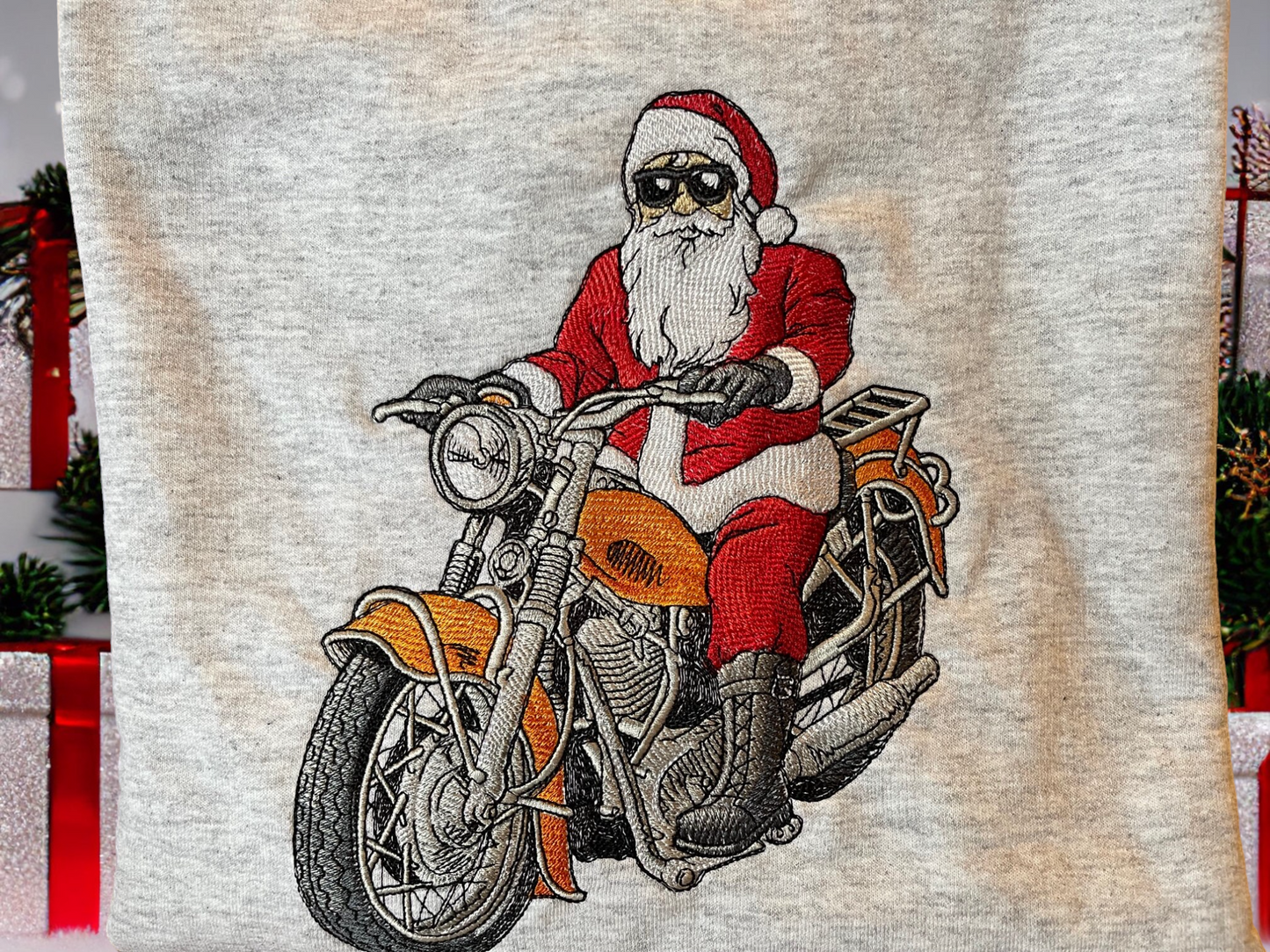 Embroidered Santa On A Motorbike