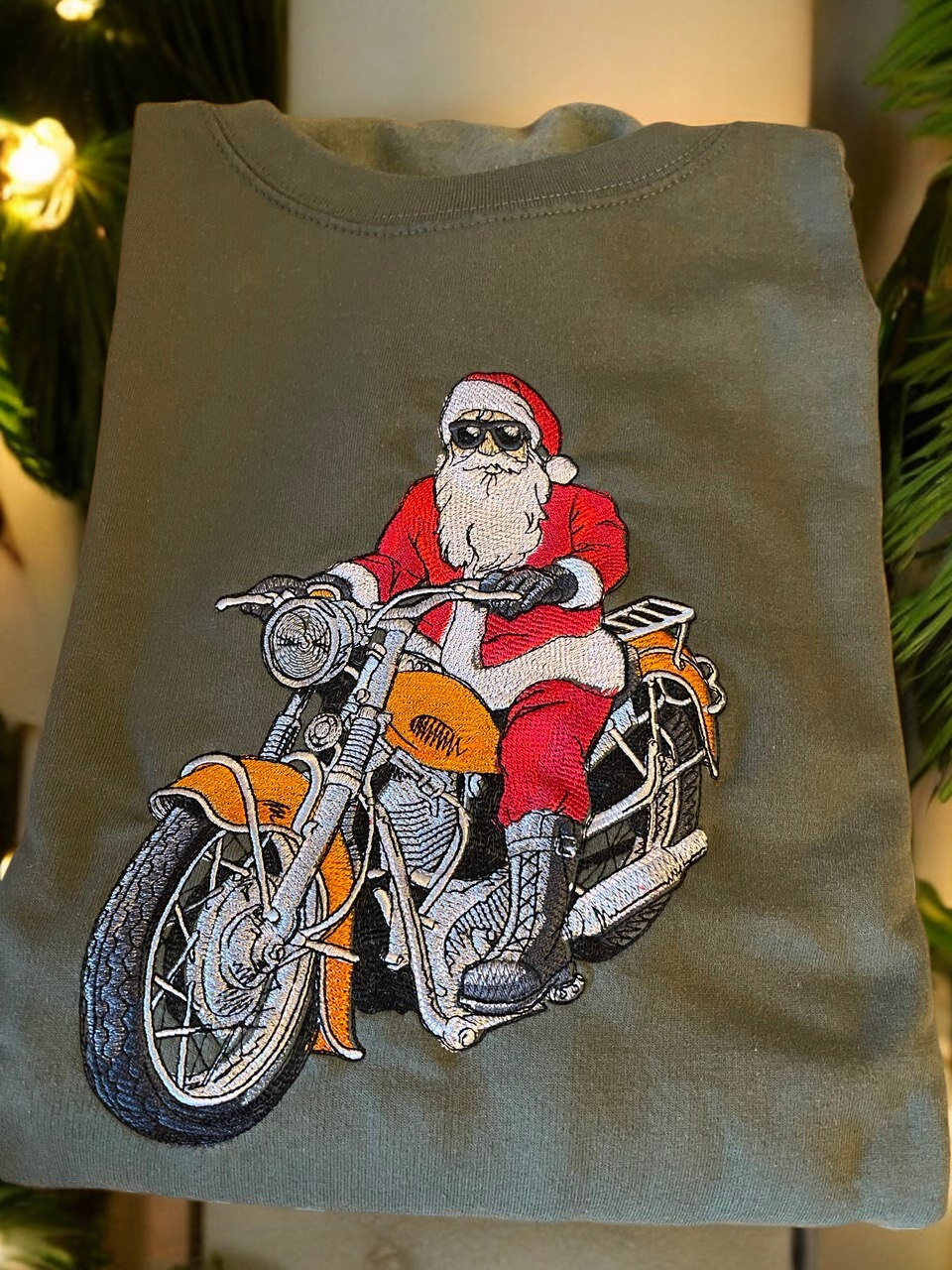 Embroidered Santa On A Motorbike