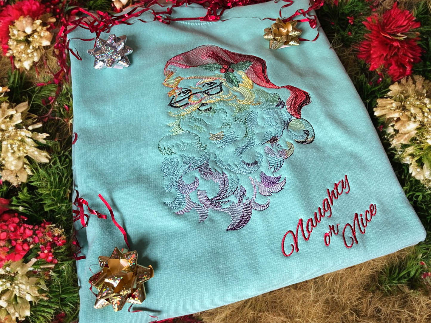 Embroidered Rainbow Santa Christmas Jumper