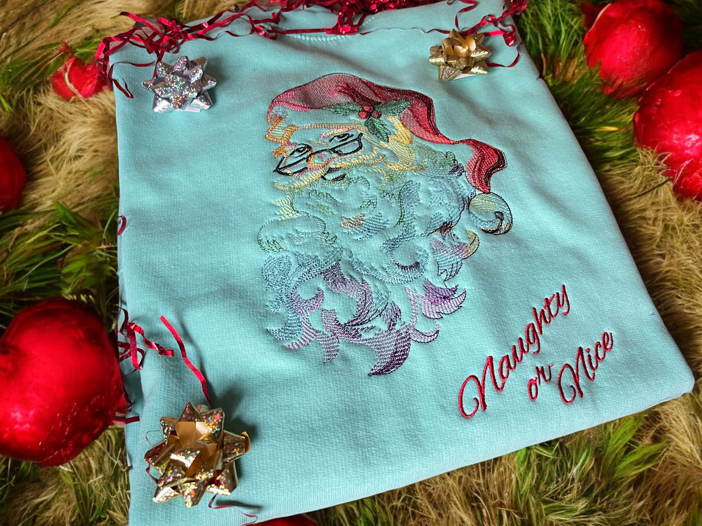 Embroidered Rainbow Santa Christmas Jumper