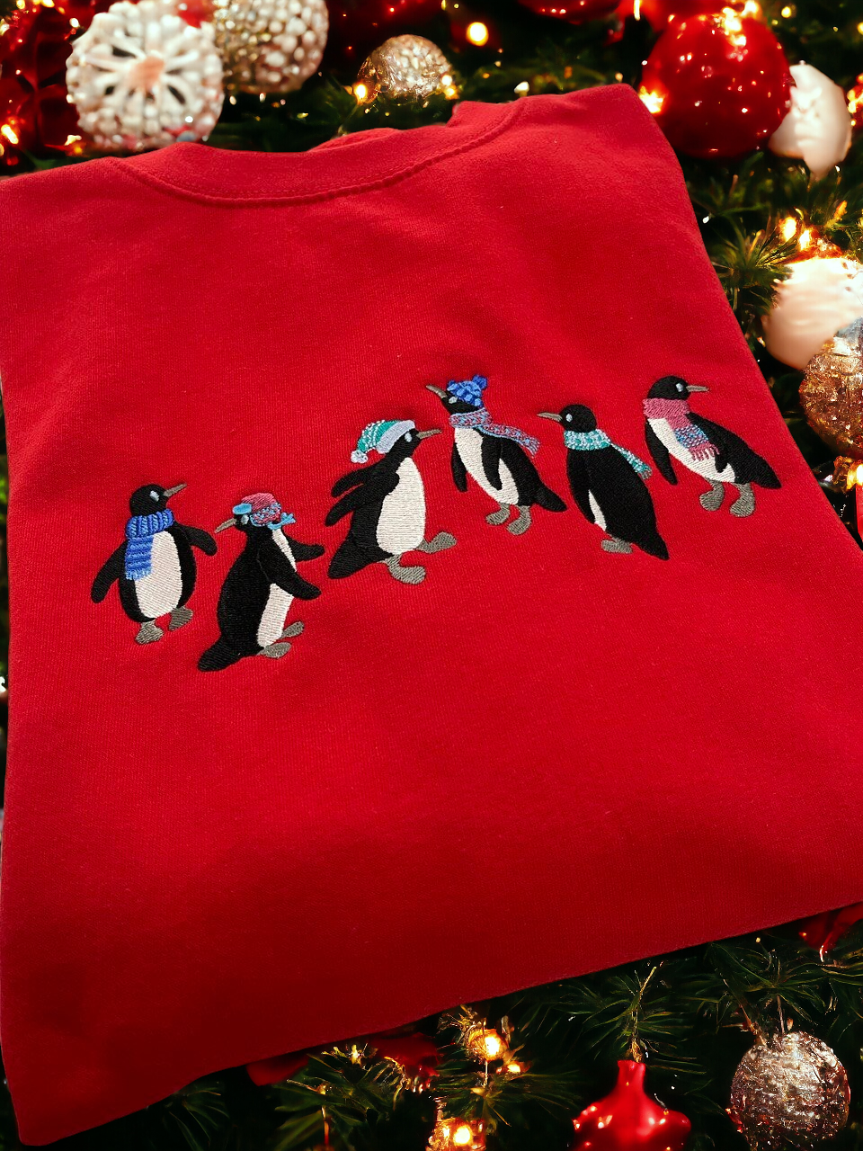 Embroidered Festive Penguin Christmas Jumper