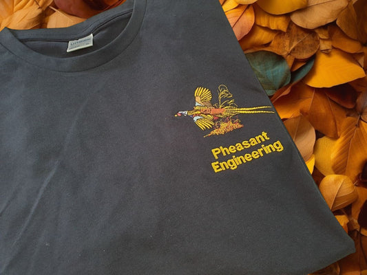 Unisex Premium T Shirt with Pheasant embroidery suitable for work and leisure.