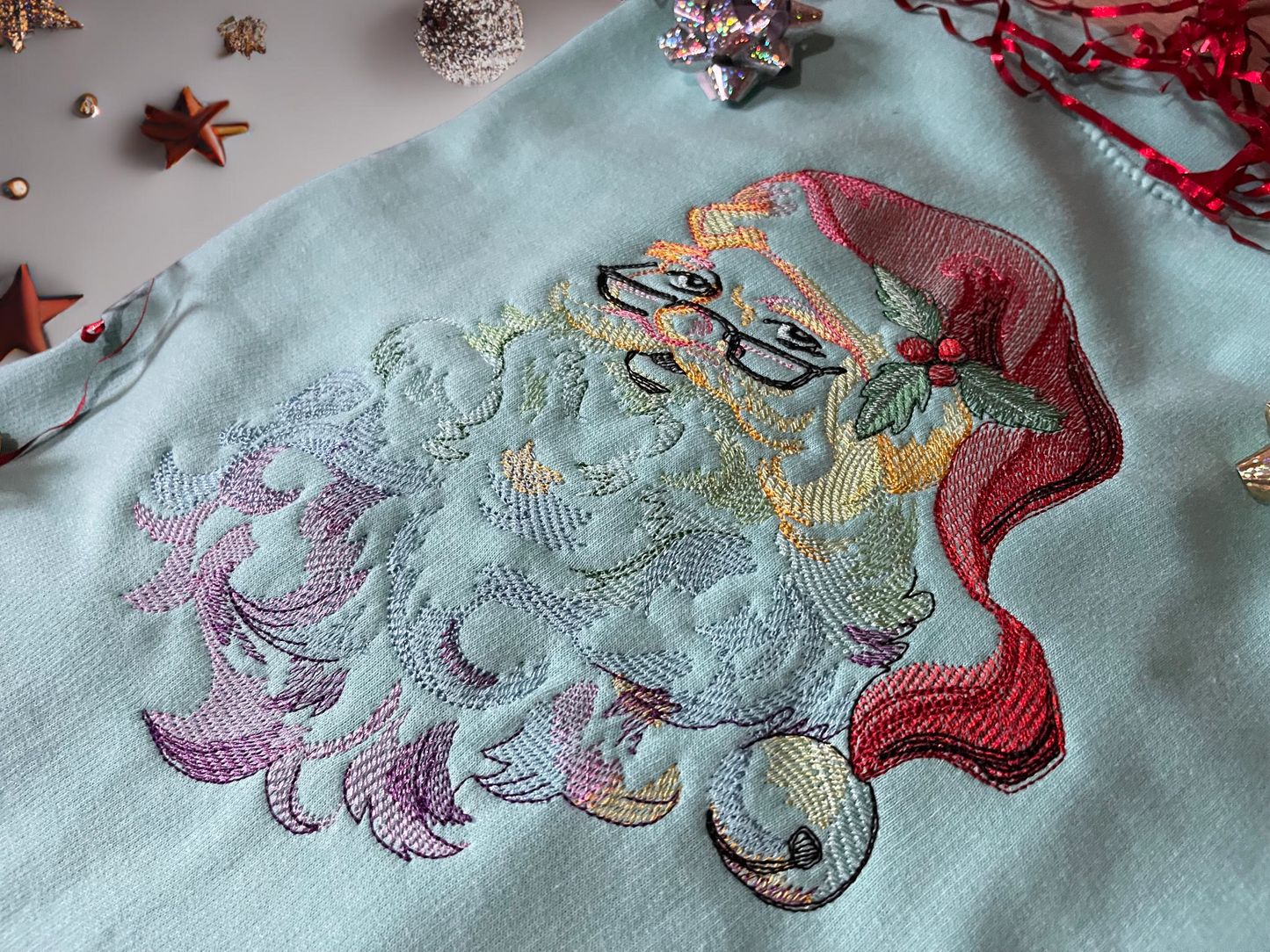 Embroidered Rainbow Santa Christmas Jumper