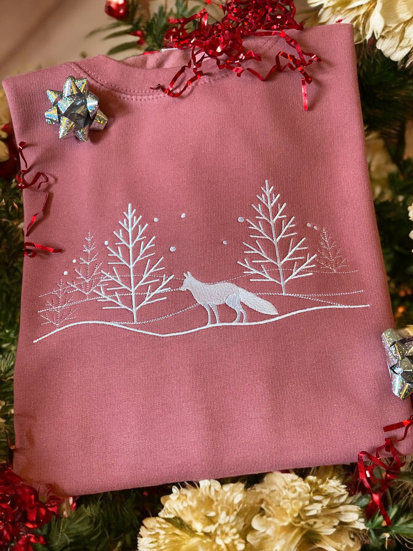 Embroidered Festive Fox Christmas Jumper