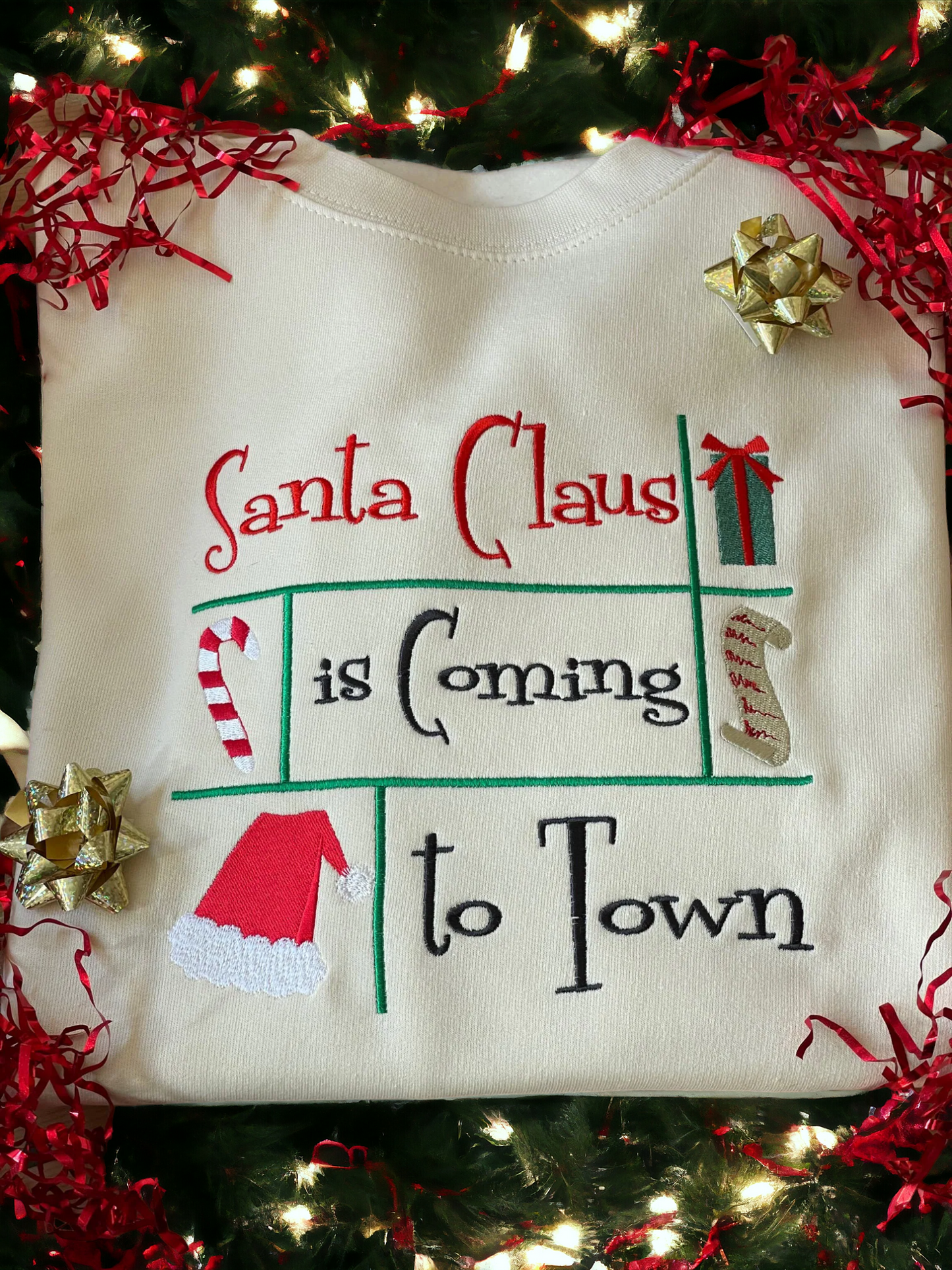 Embroidered Santa Claus Is Coming To Town Christmas Jumper